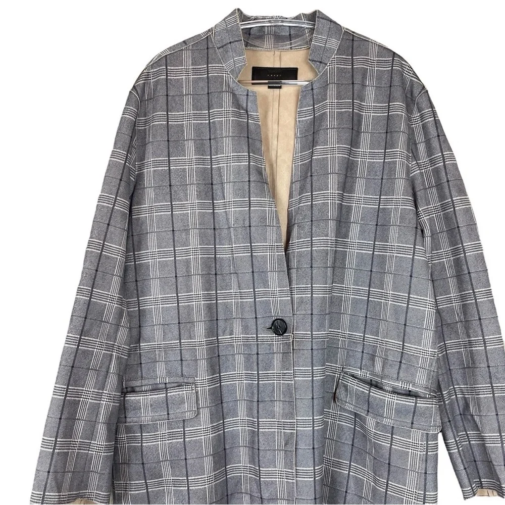 Blank NYC Anthropologie Renegade Faux Suede Plaid Longline Jacket Gray Size M